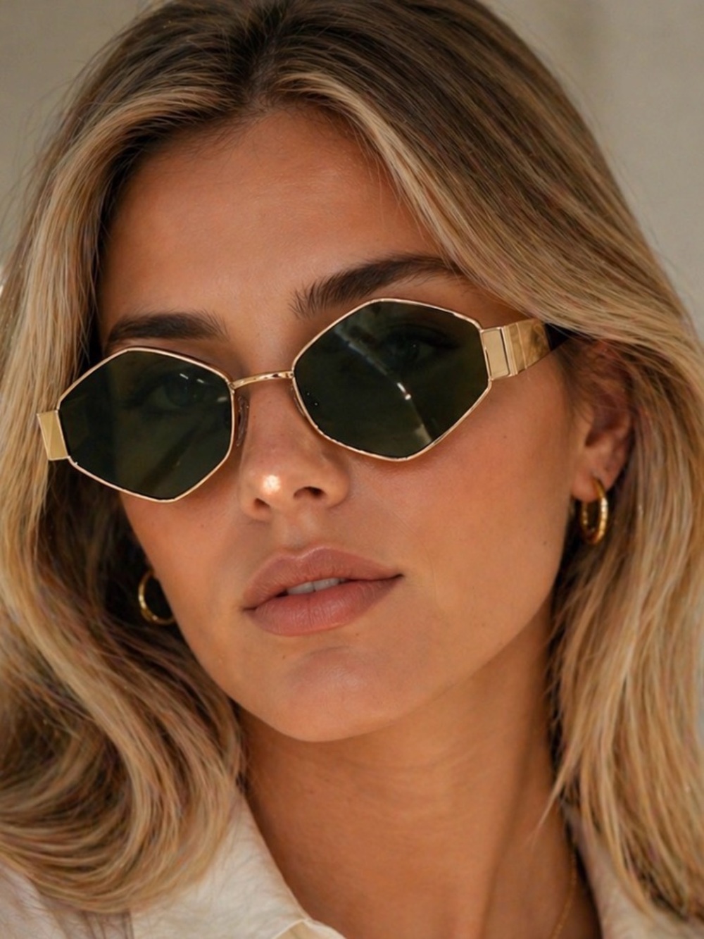 House of Harlow 1960 Retro Sunglasses Gold Hexagonal Frame w/ Black Lens~ NWT